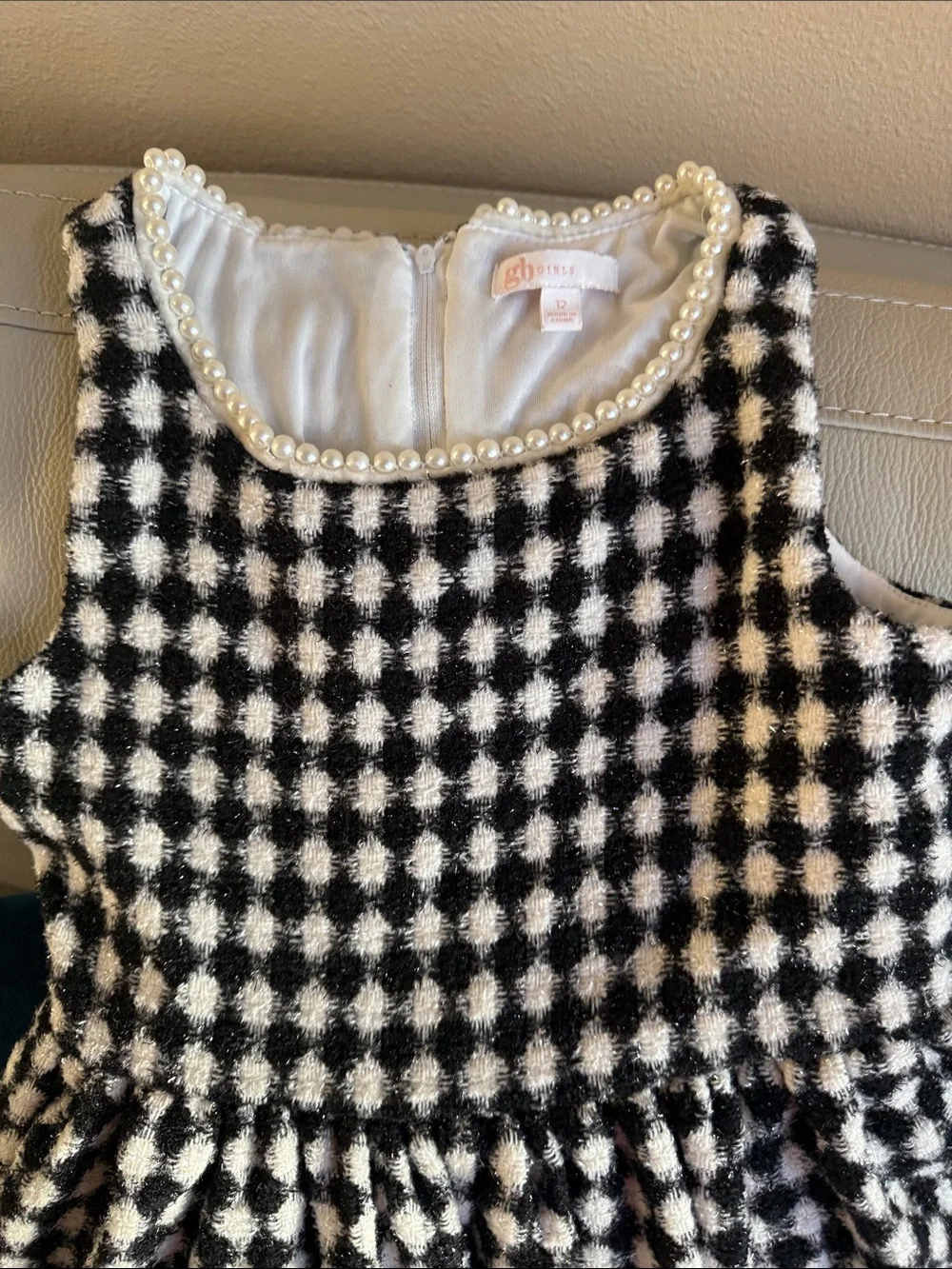 GB girls Black and White Houndstooth Formal Dress